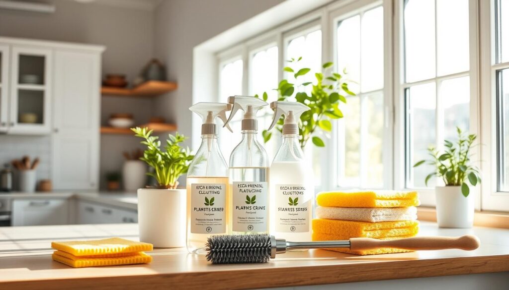 Eco-friendly cleaning products in a kitchen Eco-friendly cleaning products in a kitchen