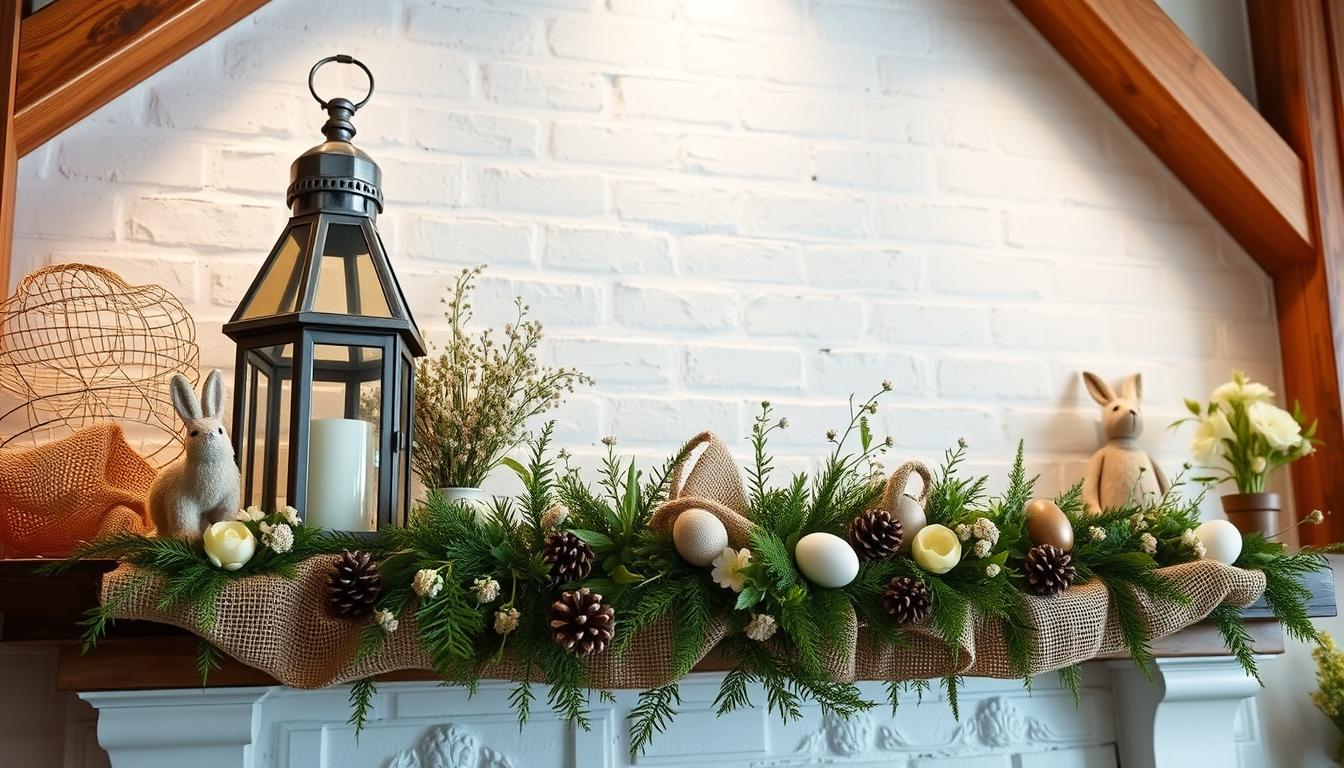 farmhouse Easter styling with burlap and faux blooms farmhouse Easter styling with burlap and faux blooms