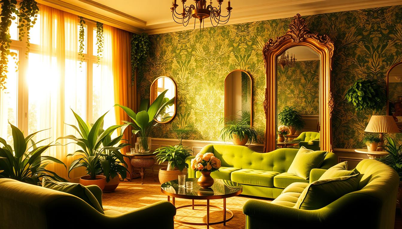 green and gold design rooms