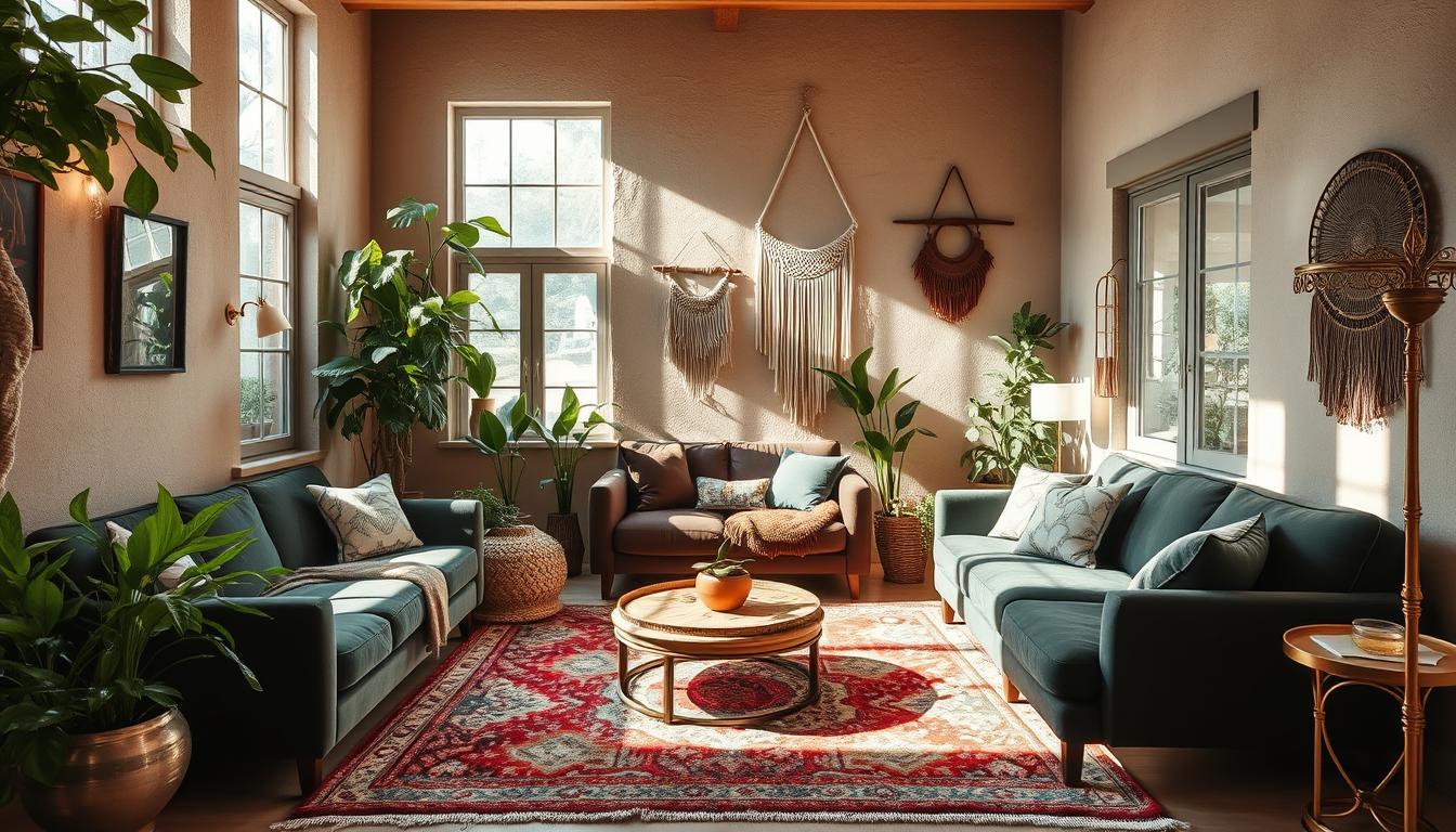 room-specific bohemian colors in living room decor